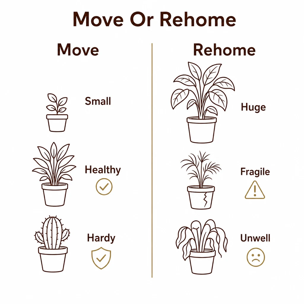 Decision graphic comparing plants to move with plants to rehome.