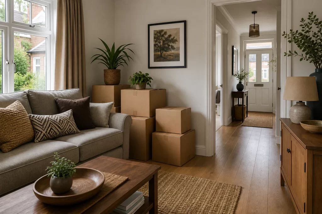 Tidy living room after an Orpington move