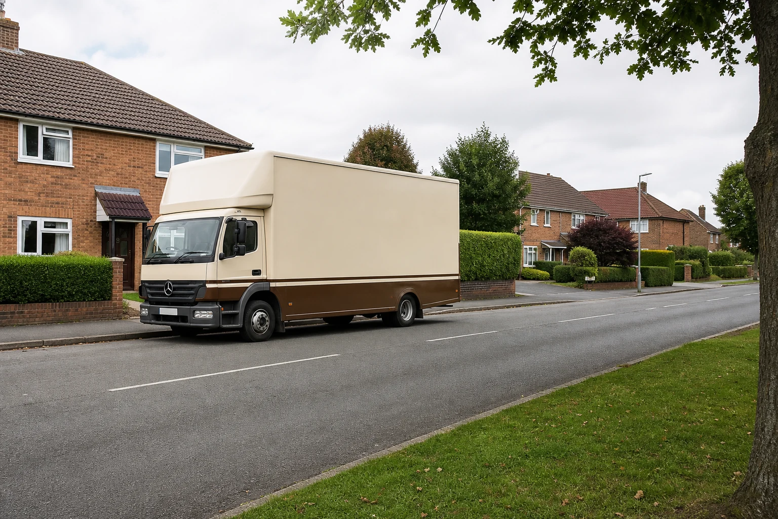 Removals truck positioned at a clear kerbside loading point